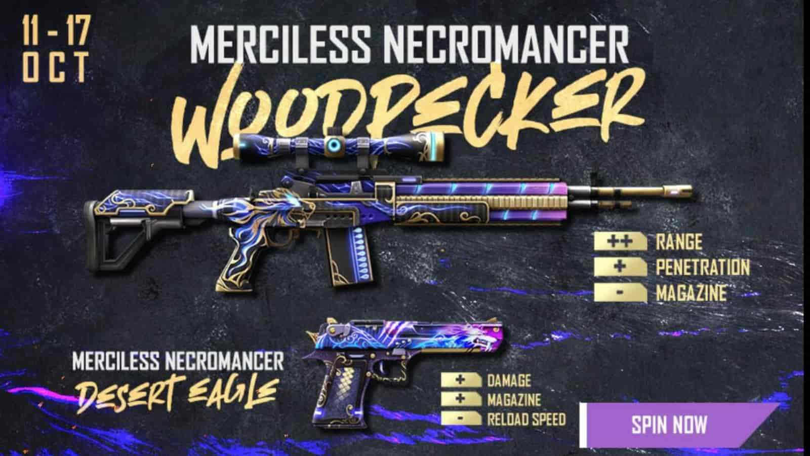 How to get the Merciless Necromancer Woodpecker and Desert Eagle in Free Fire?