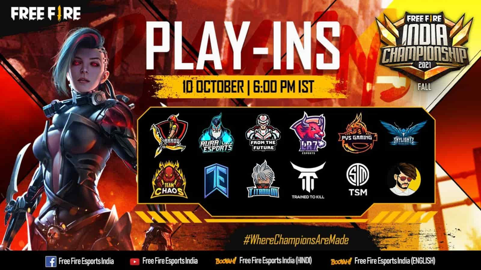 Free Fire India Championship 2021 Fall Play-ins: Teams, format, where to watch and more