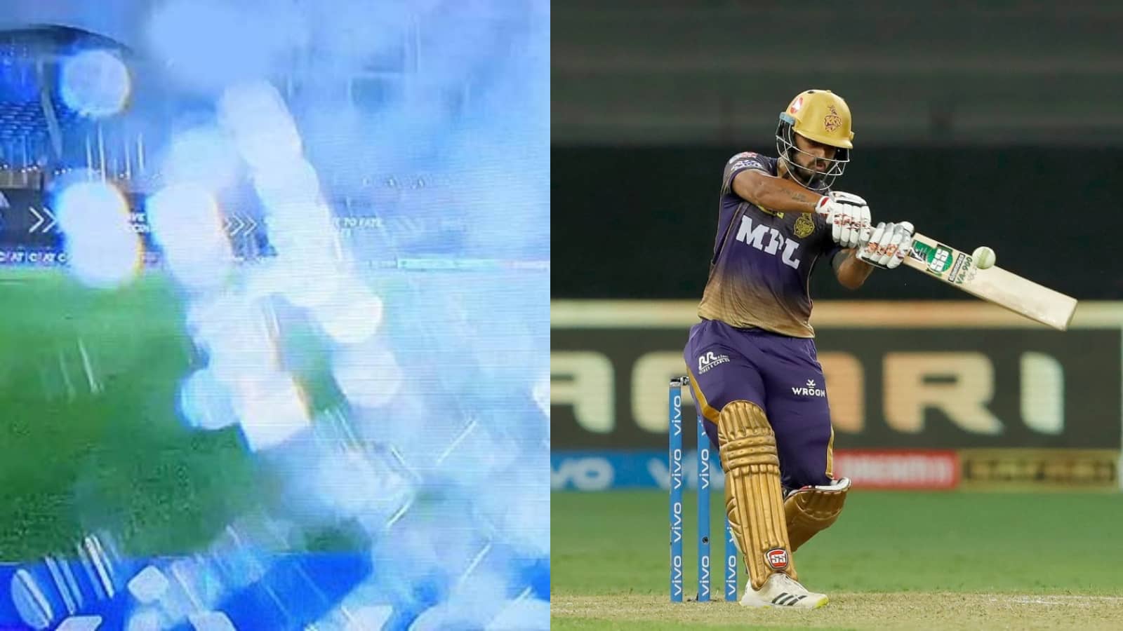 WATCH: Nitish Rana smashes the camera lens while playing a pull shot off Jason Holder