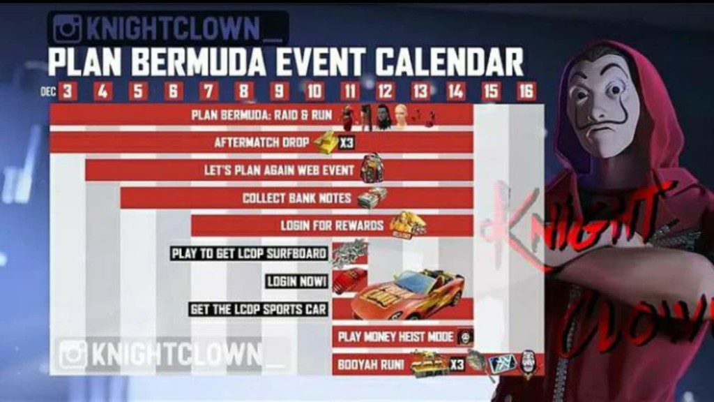 Free Fire X Money Heist 2.0 Leaked Event Calendar