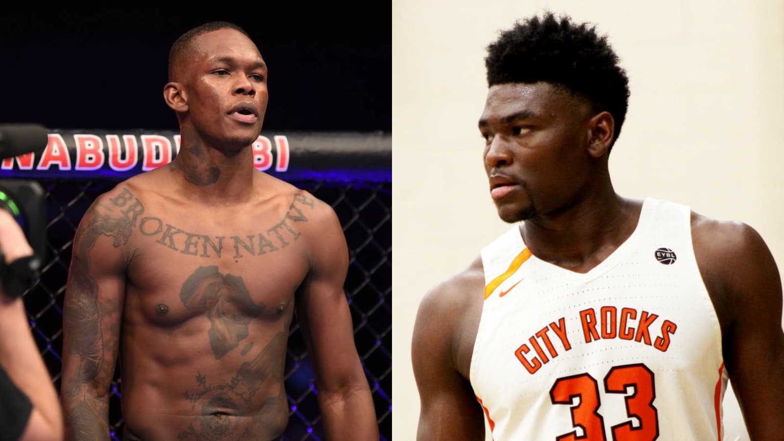 UFC Champion Israel Adesanya entertains himself as LeBron James elbows Isaiah Stewart