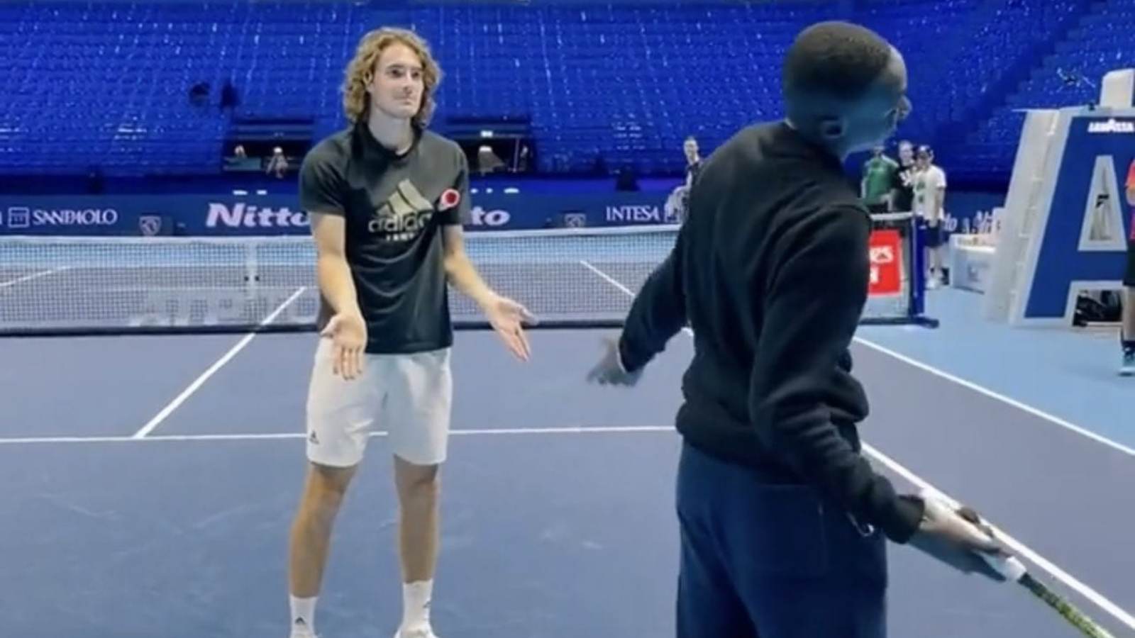 WATCH: Video of Stefanos Tsitsipas giving Khaby Lame serving lessons is breaking the internet