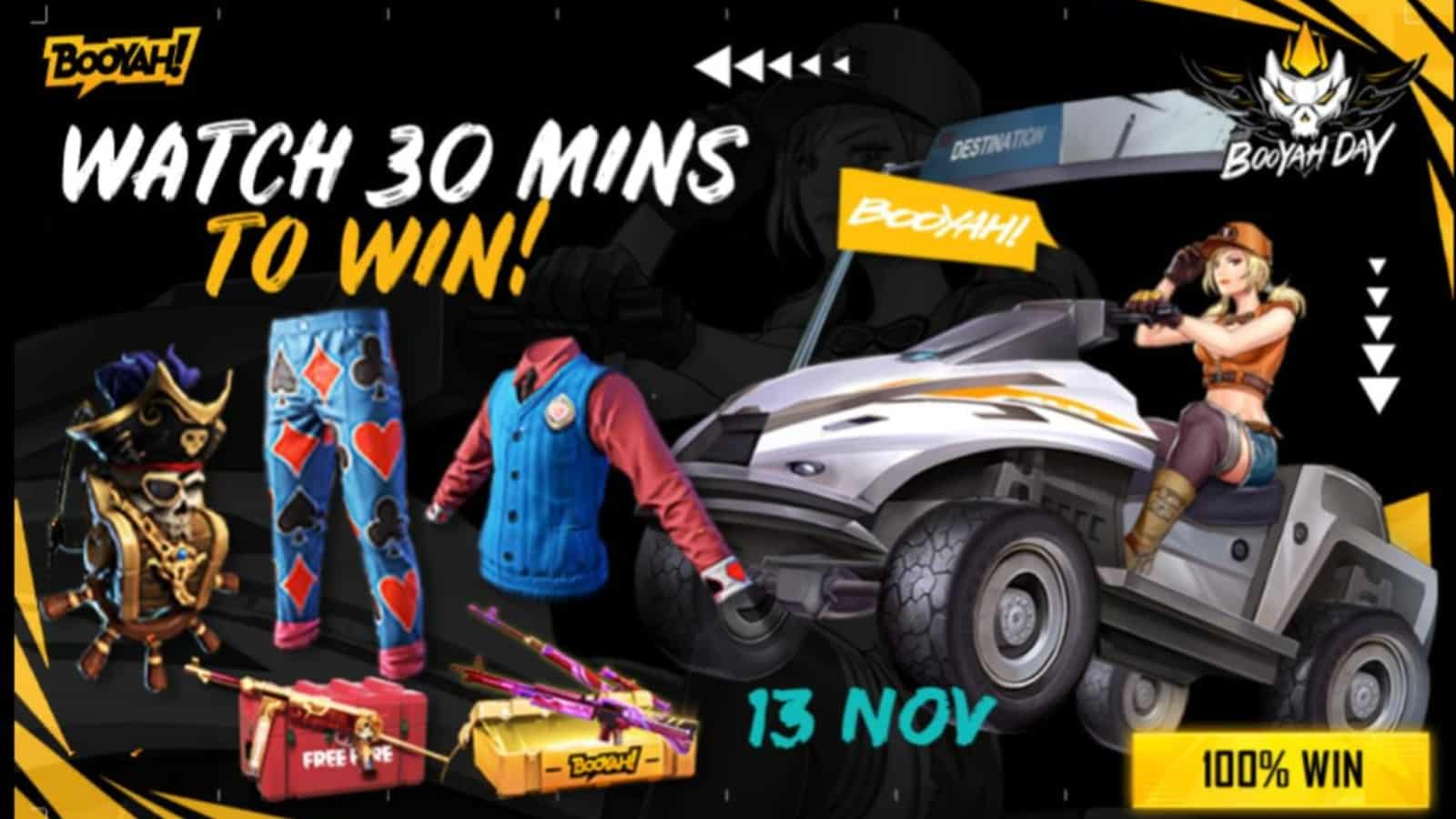 Free Fire Watch to Win Booyah Day Special 2021: Get Awesome cosmetics!