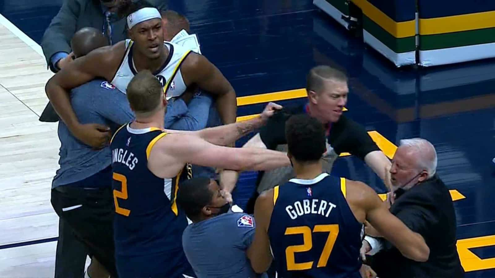 Twitter reacts to Jazz’s Joe Ingles “shoving” Referees during a brawl break out in Jazz vs Pacers