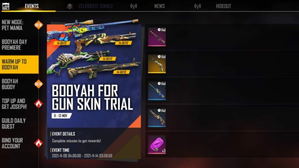 Free Fire Booyah Gun Skin Trial