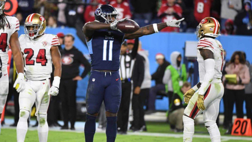 AJ Brown celebrates after scoring Touchdown