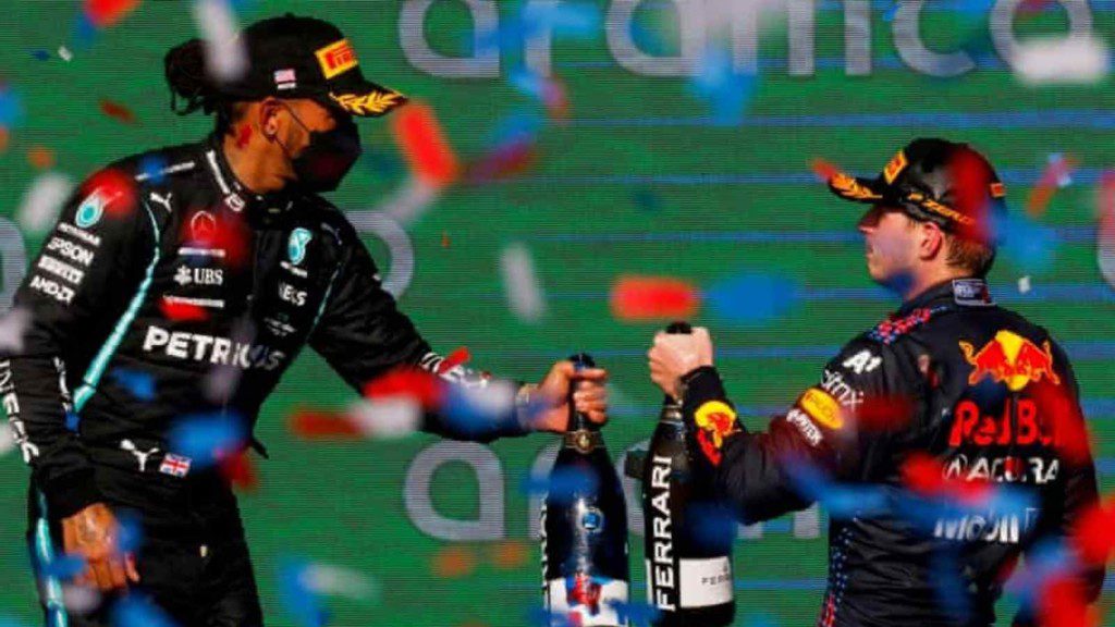 Hamilton and Verstappen on the podium