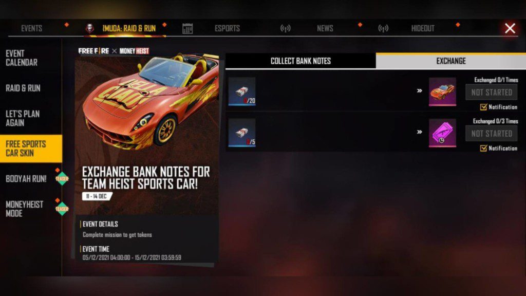 Team Heist Sports Car in Free Fire