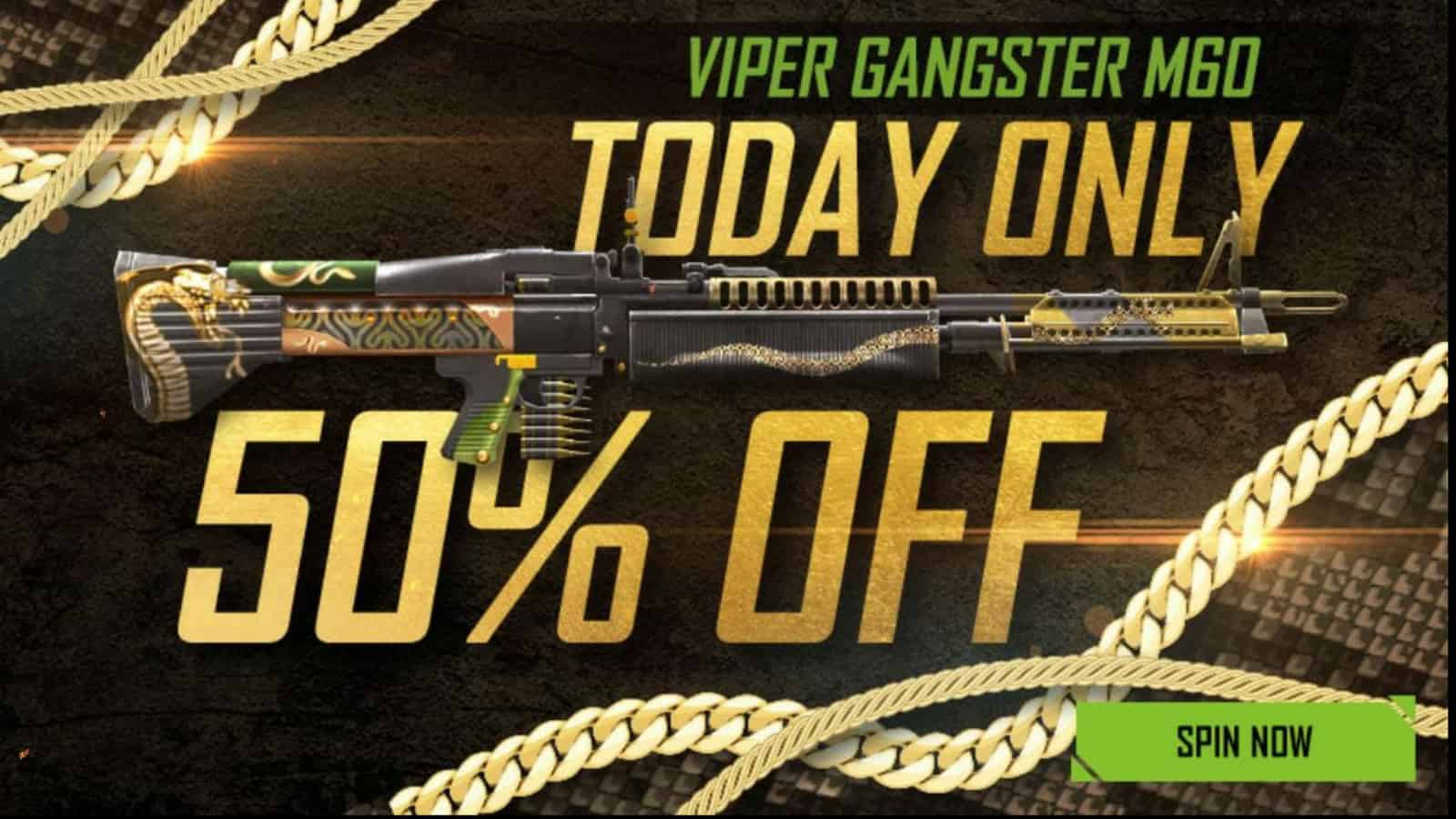 How to get the Viper Gangster M60 in Free Fire at 50% off?