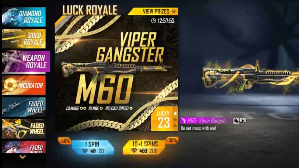 Viper Gangster M60 in Free Fire