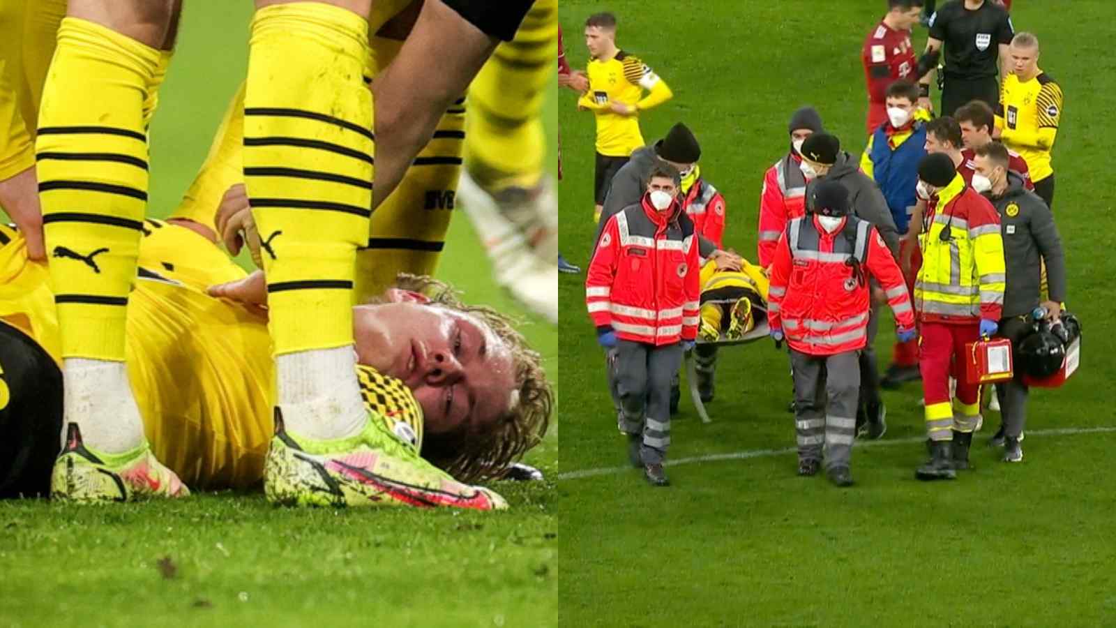 WATCH: Julian Brandt loses consciousness after head on collision with Dayot Upamecano in Der Klassiker