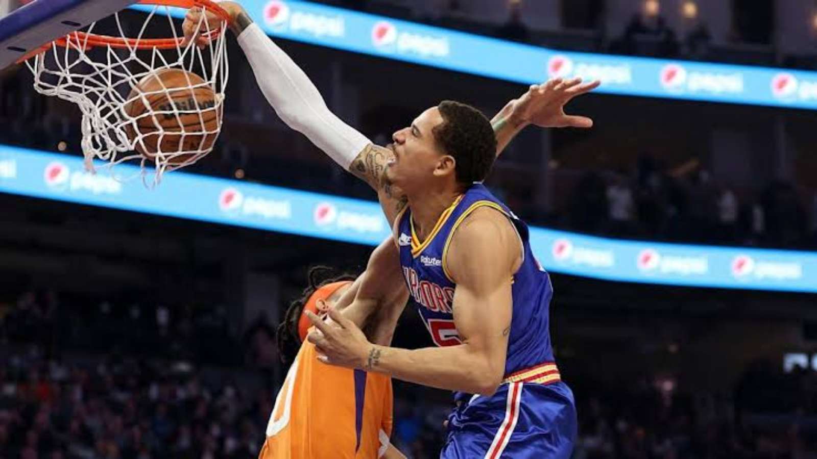 Twitter reacts upon Juan Toscano-Anderson hanging JaVale McGee on a poster with a elite dunk during Golden State Warriors vs Phoenix Suns clash