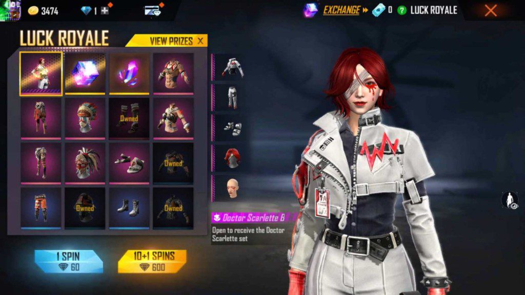 Doctor Scarlette bundle in Free Fire