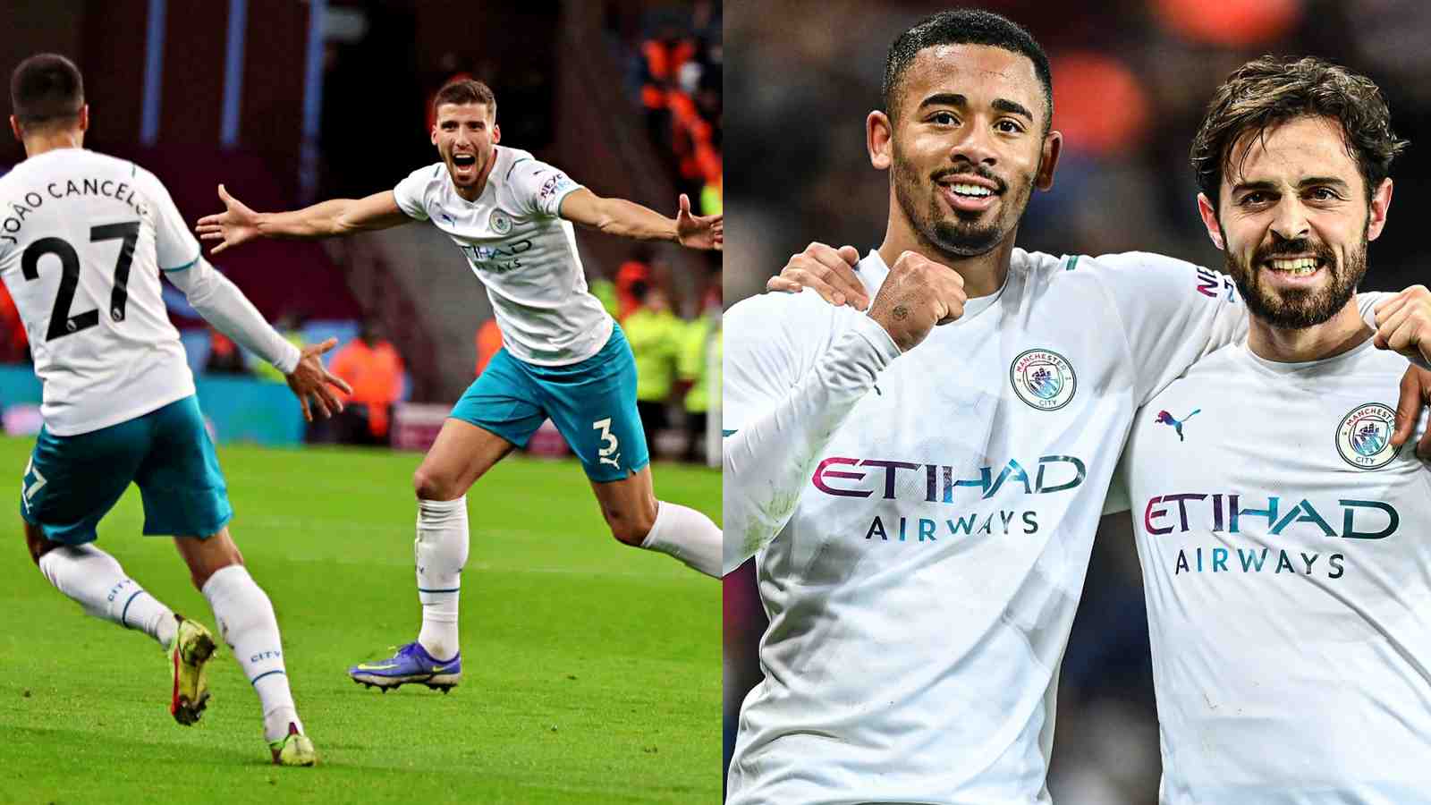 WATCH: Ruben Dias and Bernardo Silva score absolute screamers against Aston Villa to put Manchester City 2-0 up in the first half