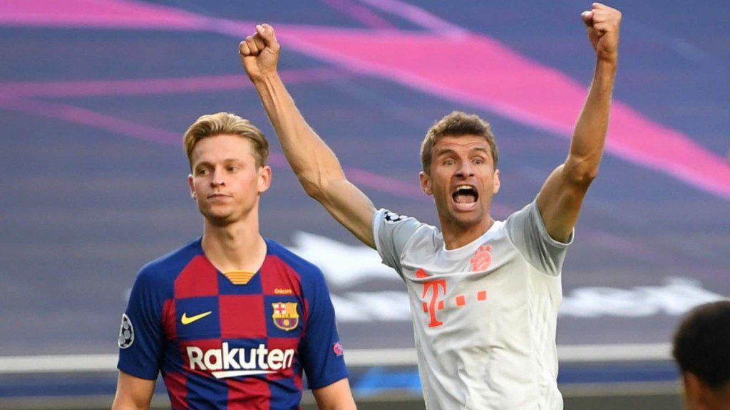 Thomas Muller scored against Barcelona in the 8-2 victory