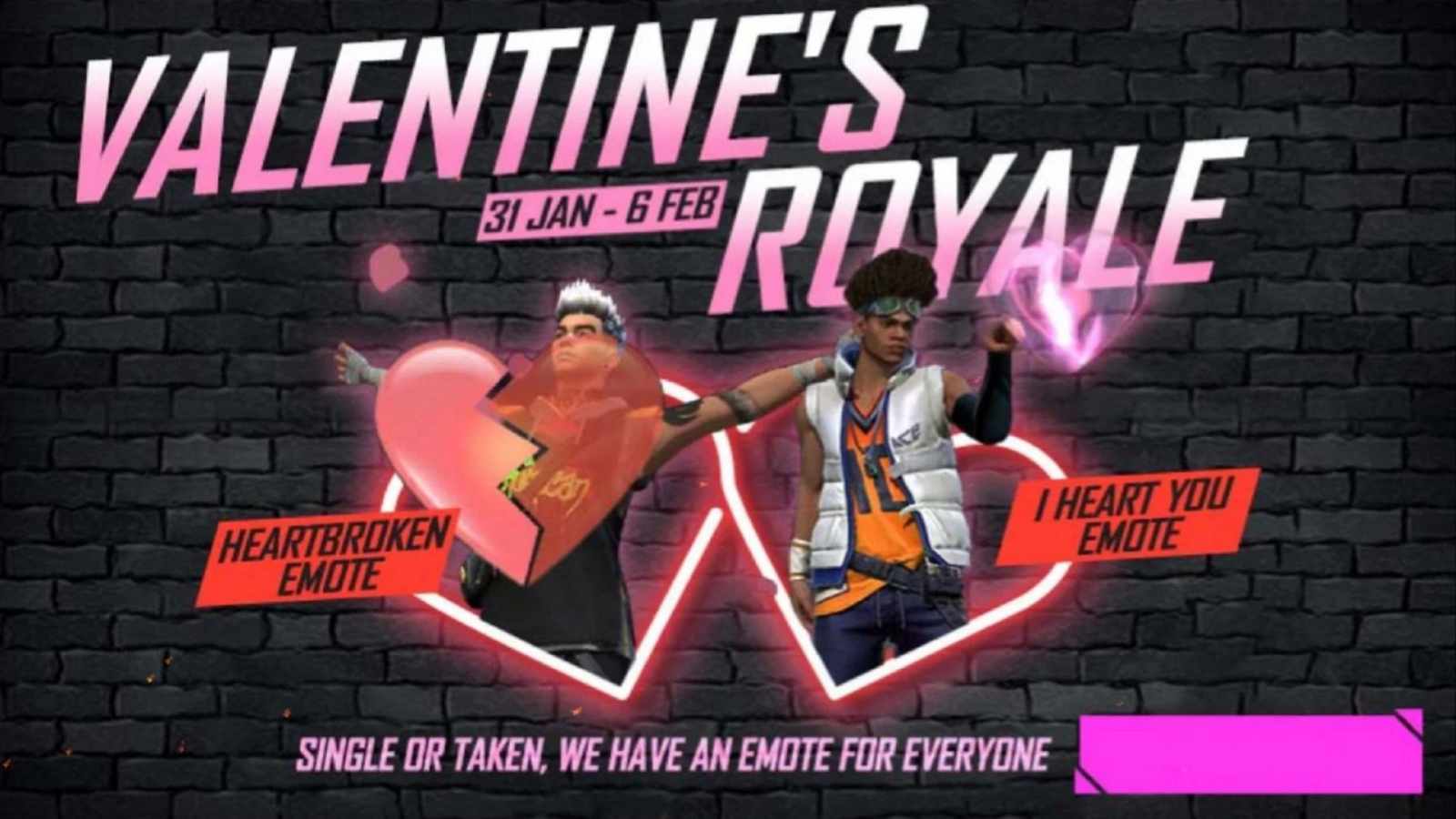 Free Fire Valentine Royale: Heartbroken Emote, I Heart You Emote And More