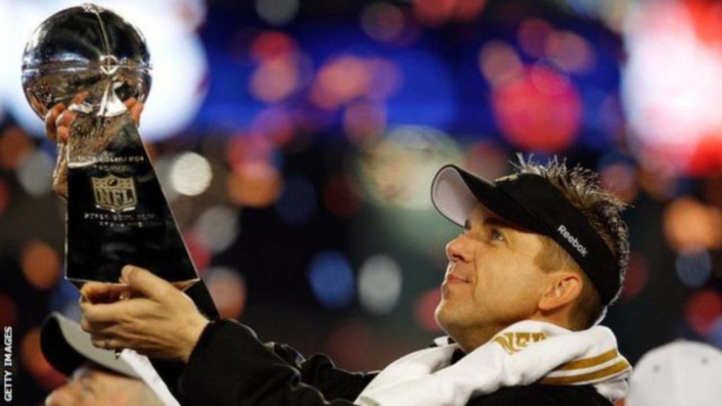 Sean Payton with Super Bowl XLIV trophy