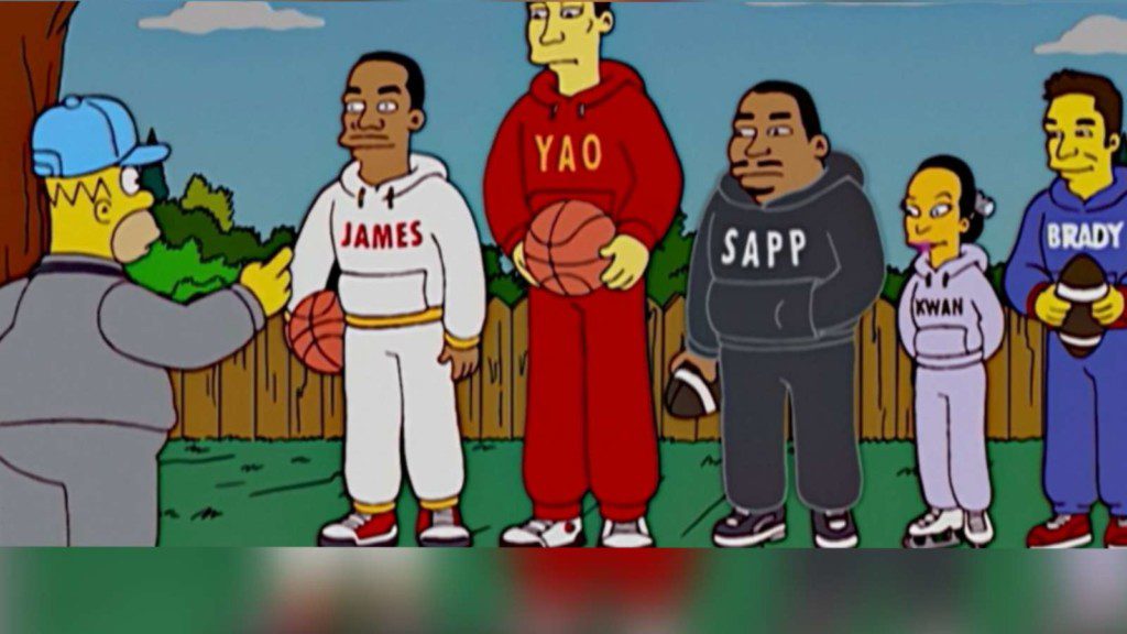 A snap from the Simpsons Episode showing Tom Brady in the hoodie