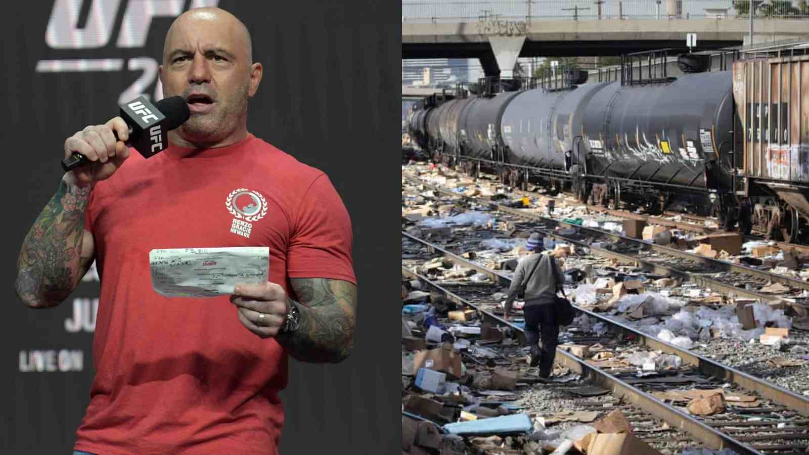 Joe Rogan shares a shocking clip of train cargo including Covid testing kits just lying all around the railway tracks