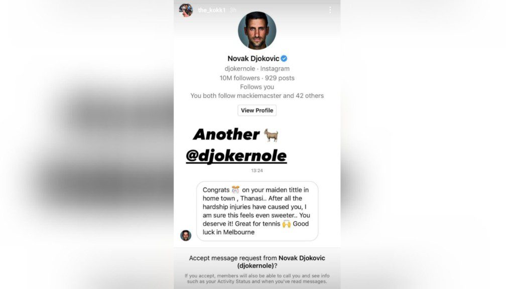 Novak Djokovic to Thanasi Kokkinakis