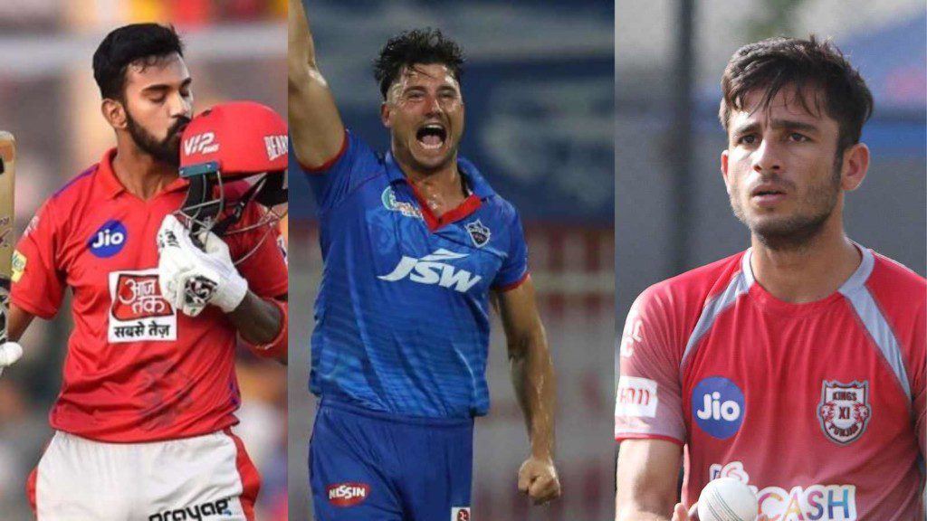 KL Rahul, Marcus Stoinis, and Ravi Bishnoi (L-R)