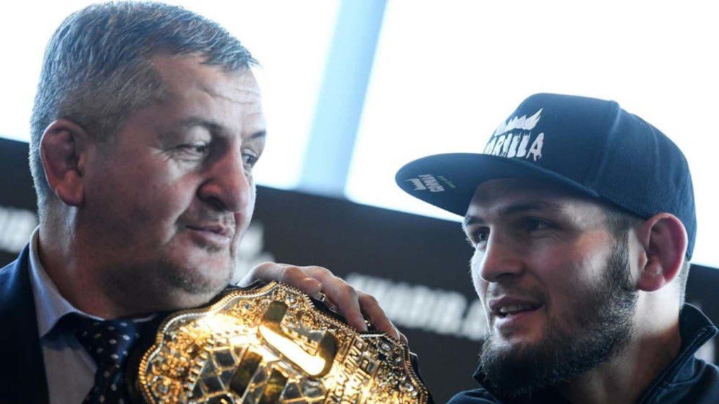 Abdulmanap Nurmagomedov(L) with son Khabib Nurmagomedov(R)