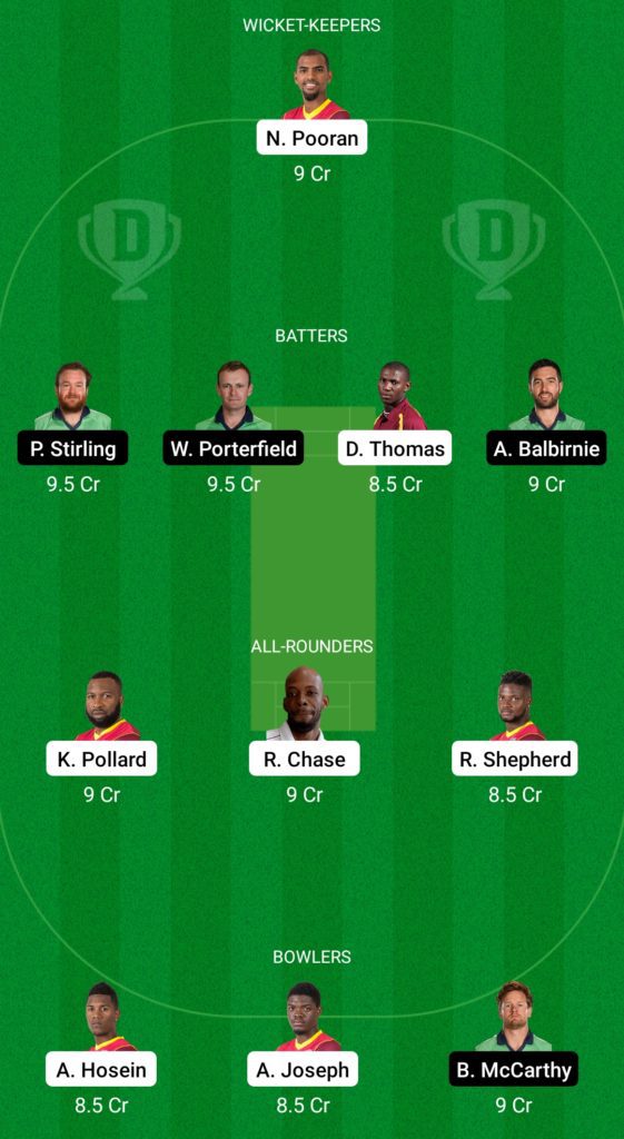 Suggested Playing XI No.1 for WI vs IRE Dream11 Fantasy Cricket