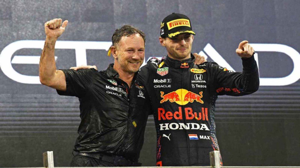 Red Bull's Christian Horner and Max Verstappen