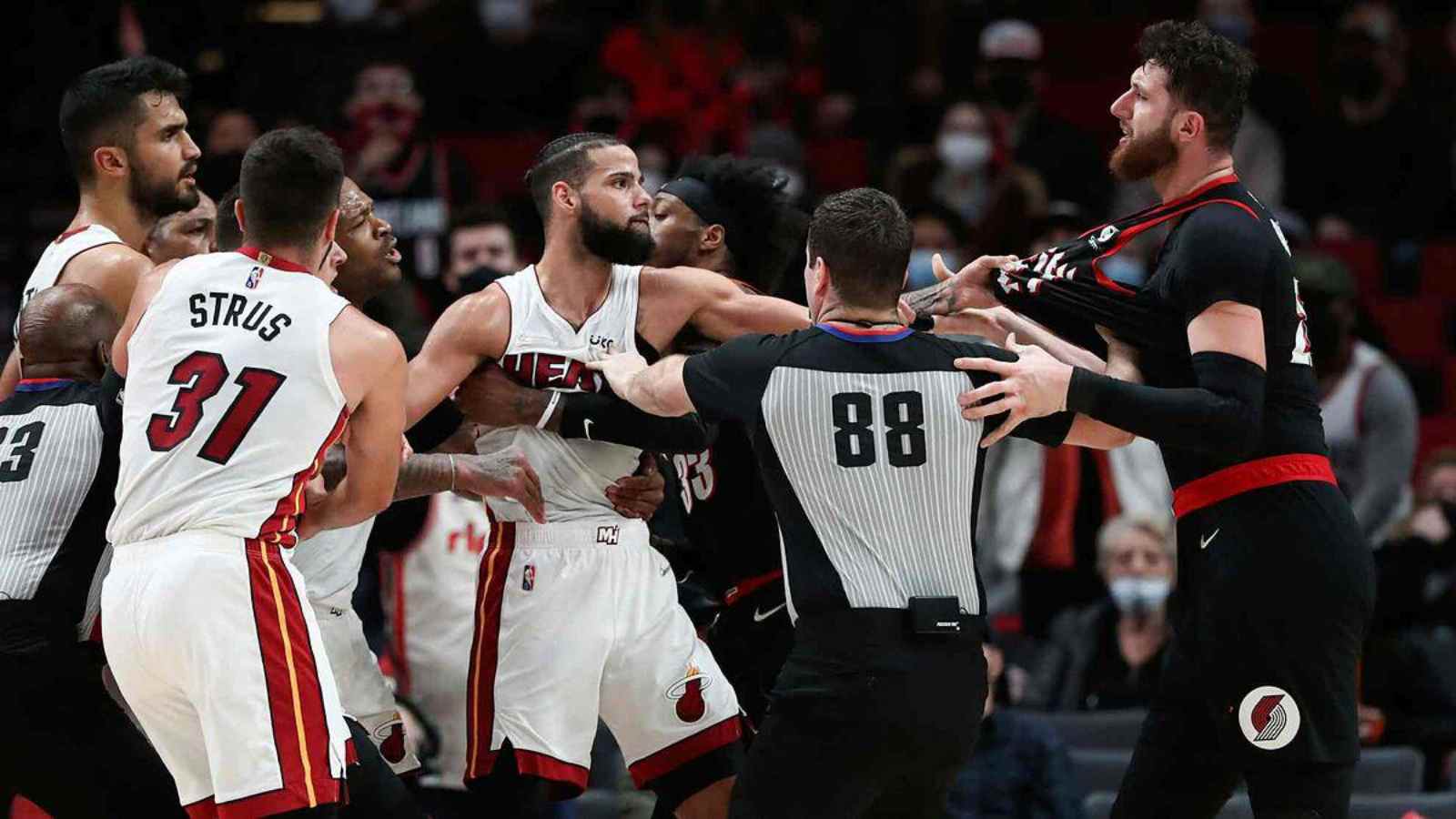 “Where’s the Popcorn?”- Twitter reacts to Tyler Herro and Jusuf Nurkic Swinging Arms at each other in Heats vs Trail Blazers