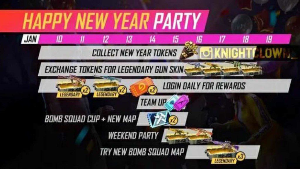 Free Fire Happy New Year Party Event Calendar