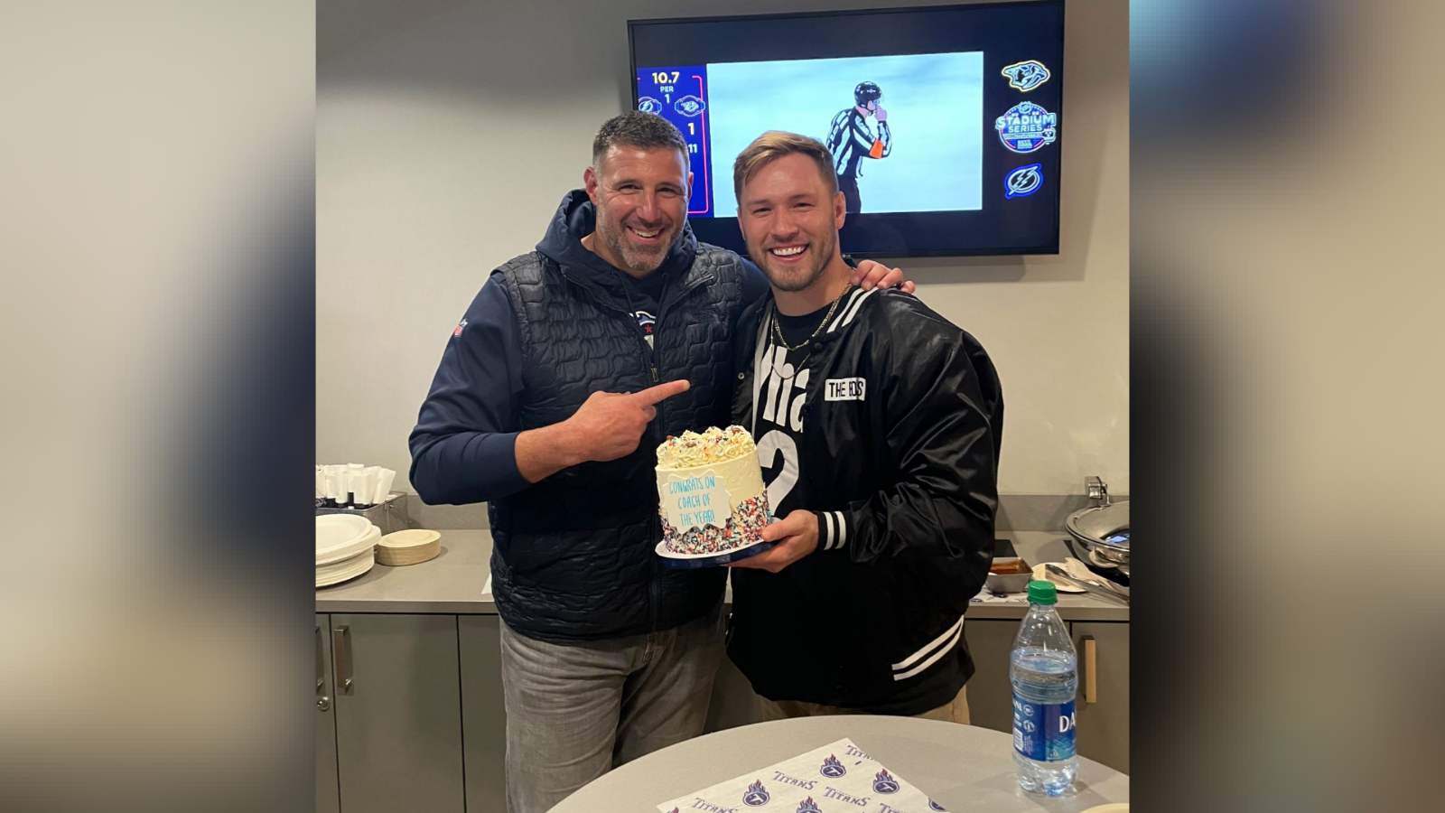 “A player/coach relationship goes off the field!”: Will Compton celebrates with coach Mike Vrabel