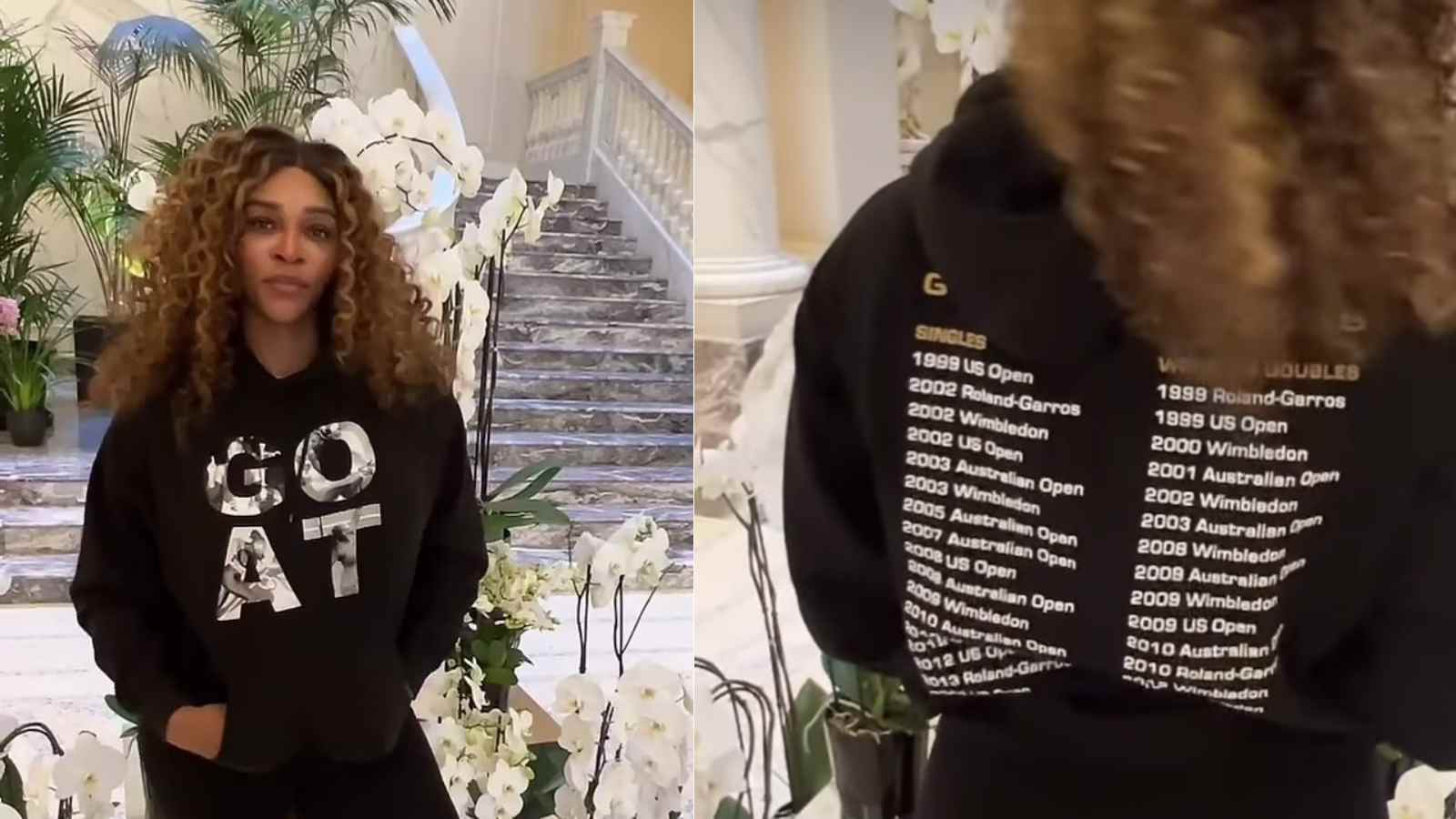 Serena Williams dazzles in a customized ‘GOAT’ sweatshirt at the Milan Fashion Week