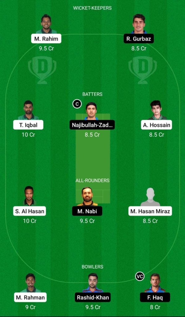 Dream 11 Fantasy Team 1 For BAN vs AFG