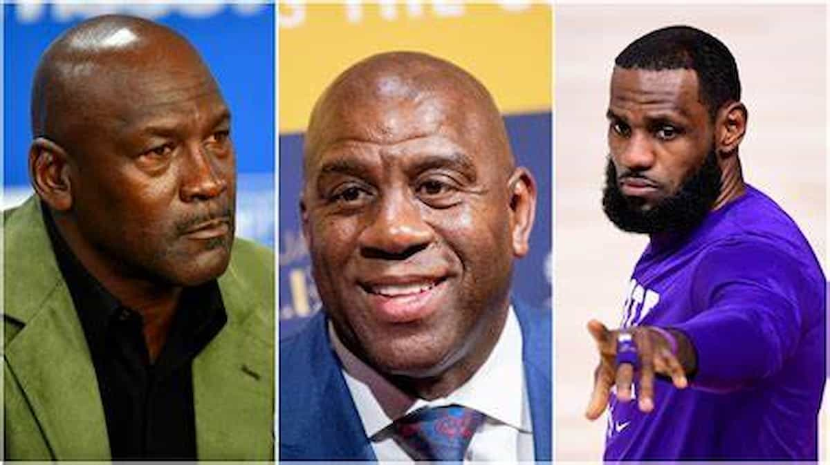 Magic Johnson reacts to epic moment with Michael Jordan and LeBron James in NBA 75 Celebration 