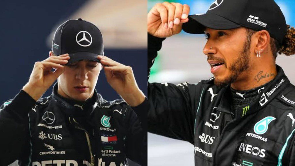 George Russell(on the left) and Lewis Hamilton(on the right)