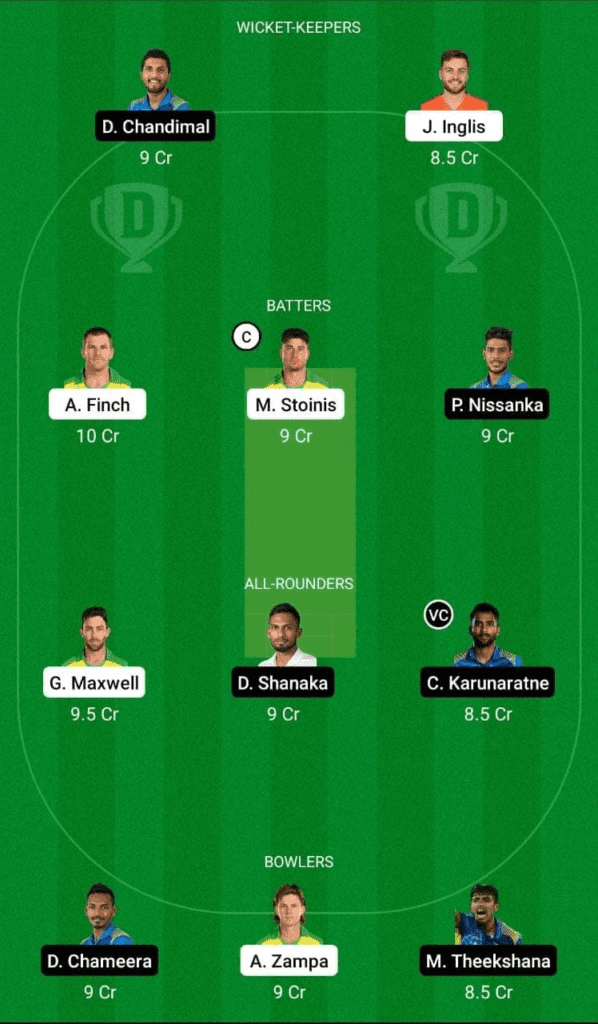 Dream 11 Fantasy Team 2 for AUS vs SL