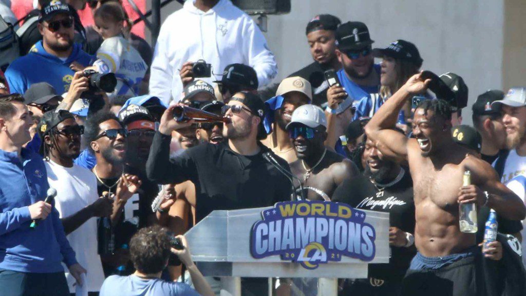 Matthew Stafford at the Rams' victory parade