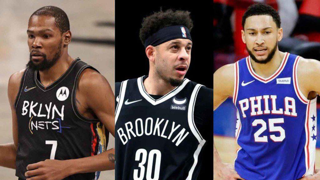 Kevin Durant, Seth Curry and Ben Simmons