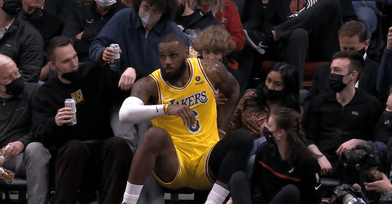 “That’s the spirit of Valentine” Twitter explodes as LeBron James forcefully sits on courtside fan’s lap