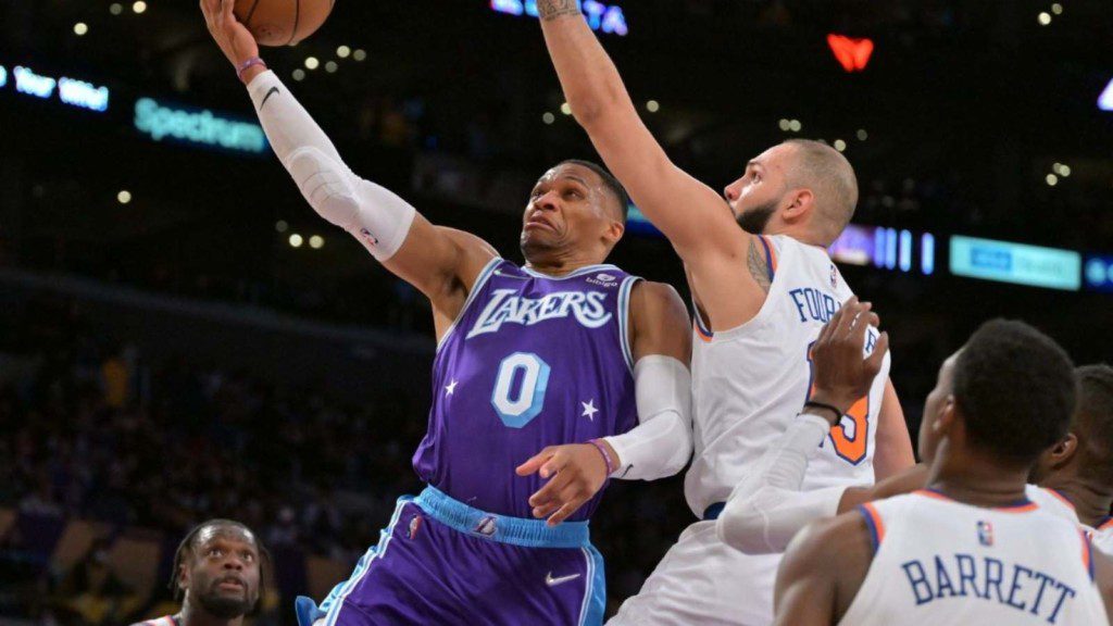 Russell Westbrook in action against the Knicks