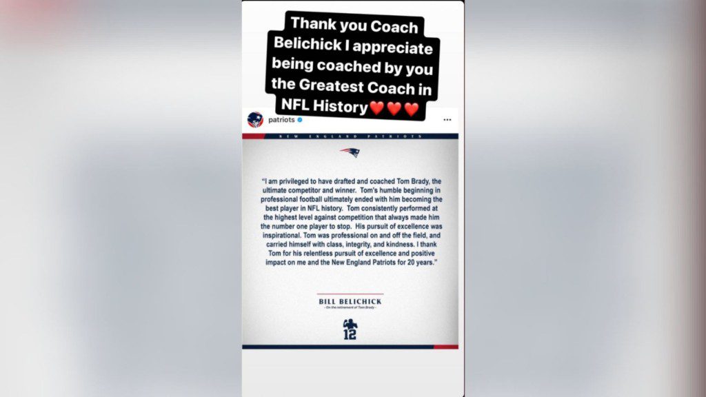 Tom Brady thanked Belichick in his Instagram story