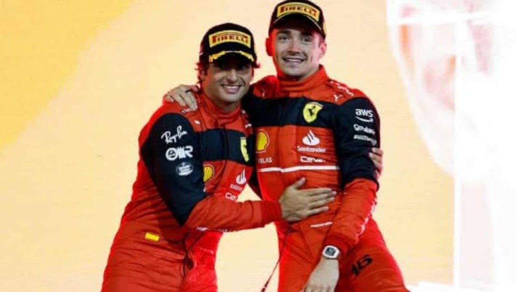 Charles Leclerc with teammate Carlos Sainz at the Bahrain Grand Prix