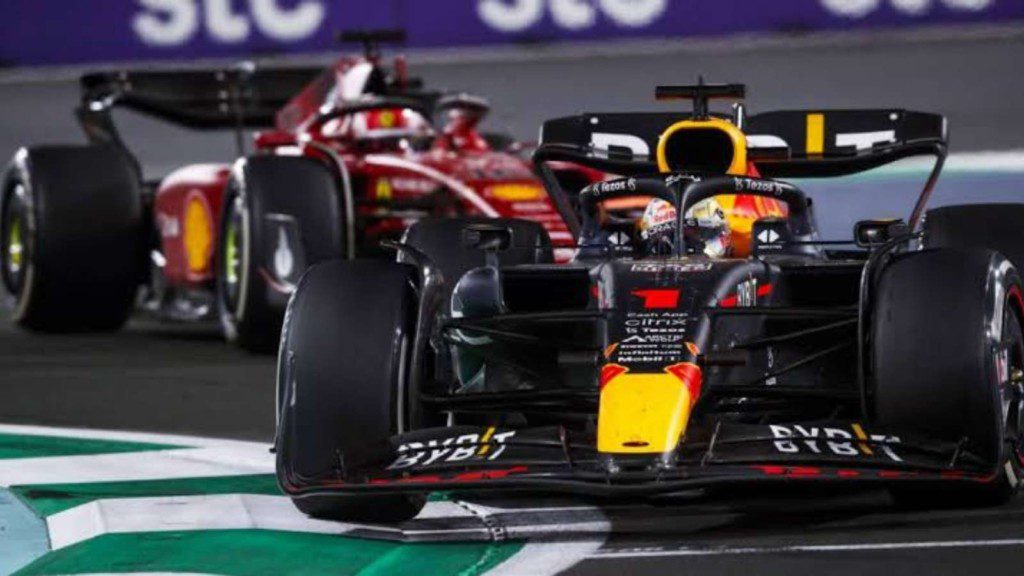 Max Verstappen and Charles Leclerc at the Saudi Arabian Grand Prix