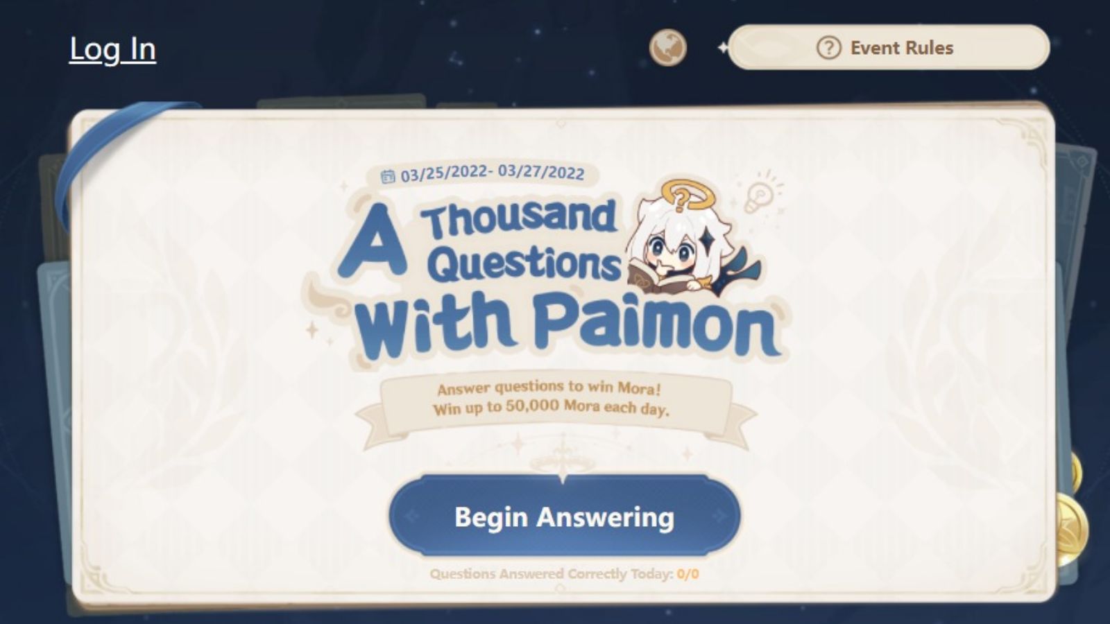 Genshin Impact A Thousand Questions With Paimon Event (March 26) guide and rewards