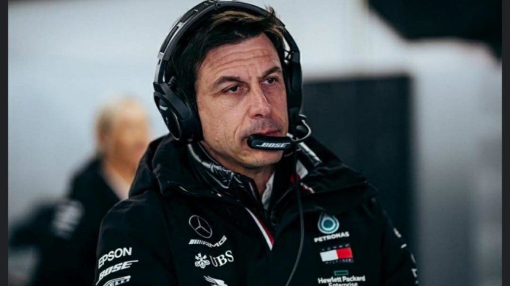 Toto Wolff wearing headphones sponsored by BOSE