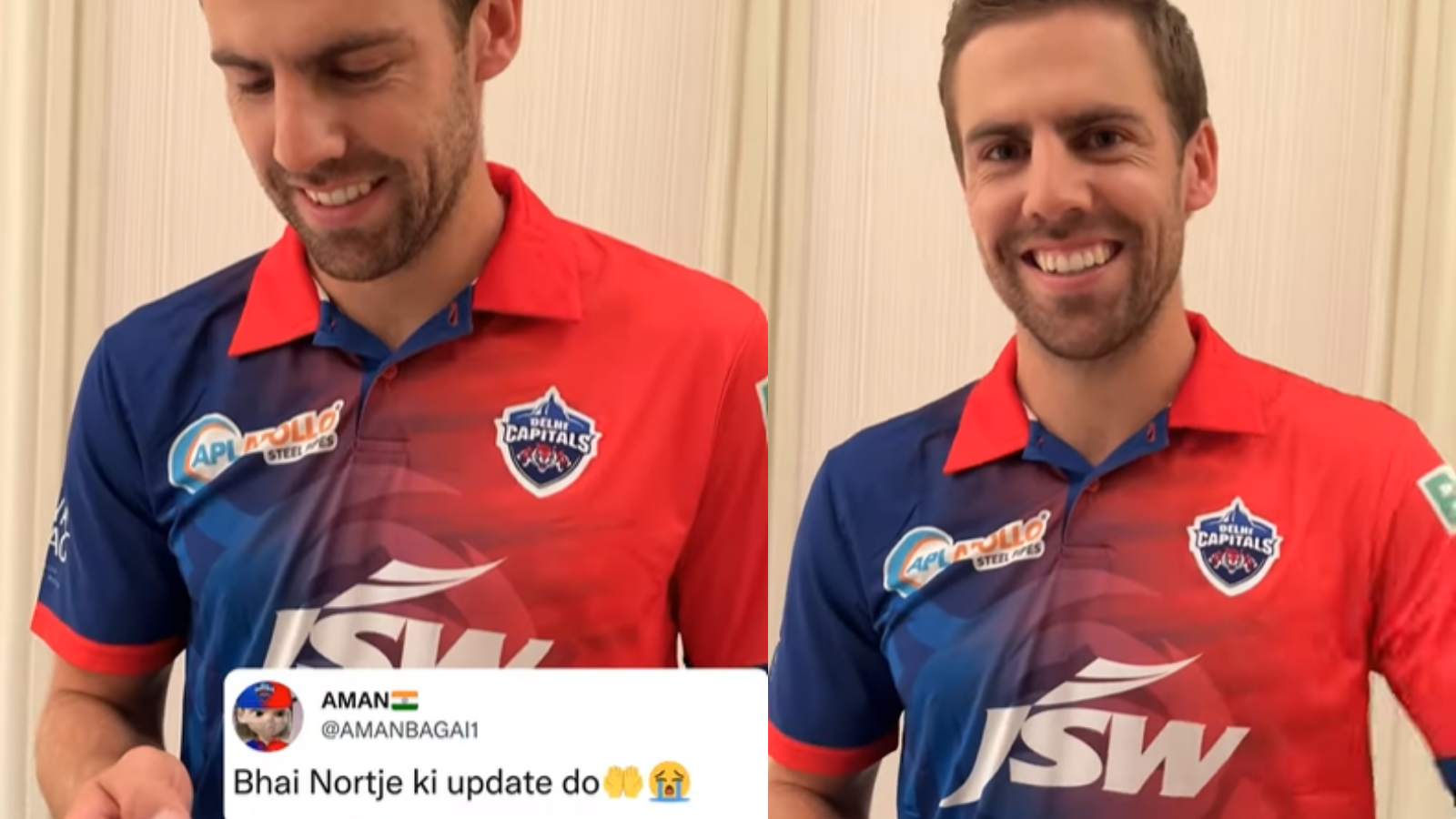 “Nortje yaha hai,” – Anrich Nortje responds to a fan’s question about his availability ahead of the IPL 2022