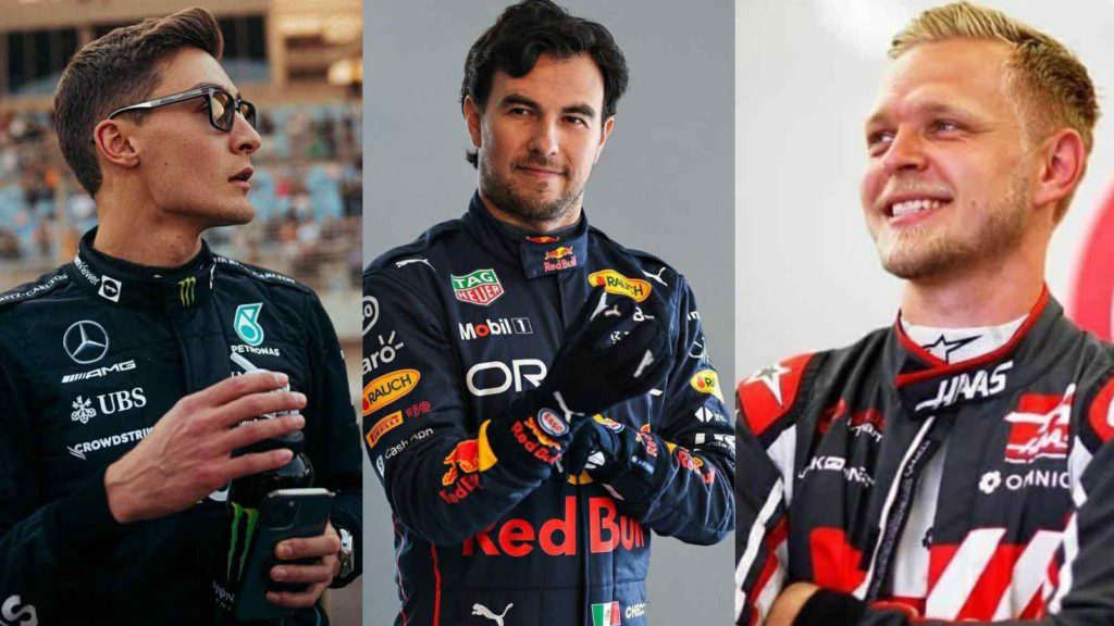 George Russell, Sergio Perez and Kevin Magnussen