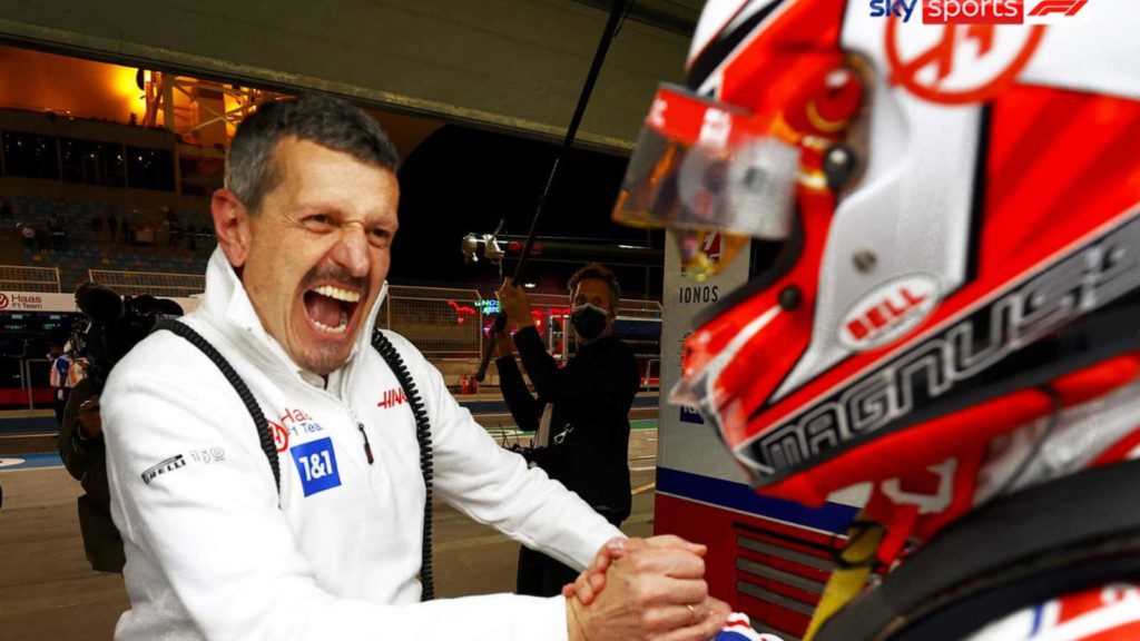 Haas' Team Principal Guenther Steiner with Kevin Magnussen