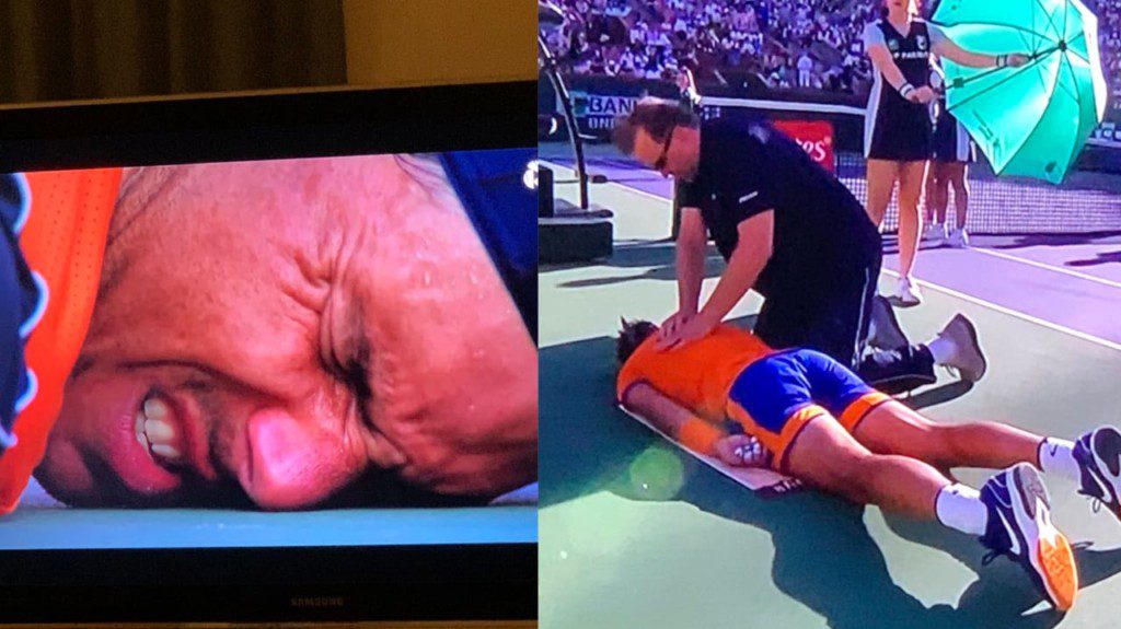 Rafael Nadal receiving treatment at the Indian Wells Indian Wells 2022