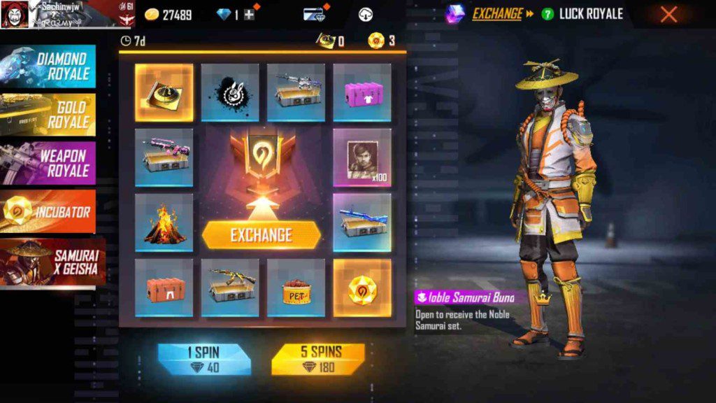 Noble Samurai Bundle In Free Fire MAX